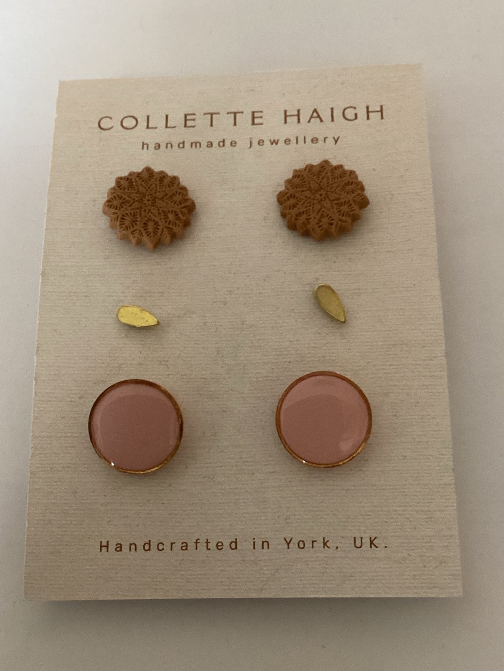 Colette Haigh Handmade Earring Set - Pink & Tan with Gold Accents